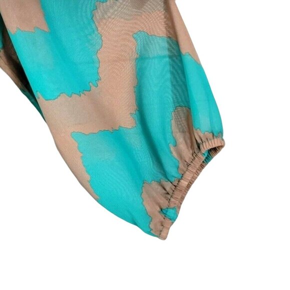 As U Wish Boho Western Mini Dress Green Brown Medium Chevron Lined Sheer Sleeves - Picture 4 of 7